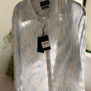 Bugatchi Blue and White Geometric Shirt